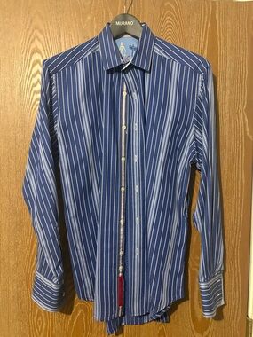 Robert Graham Blue and White Vertical Stripe Button-Down Shirt